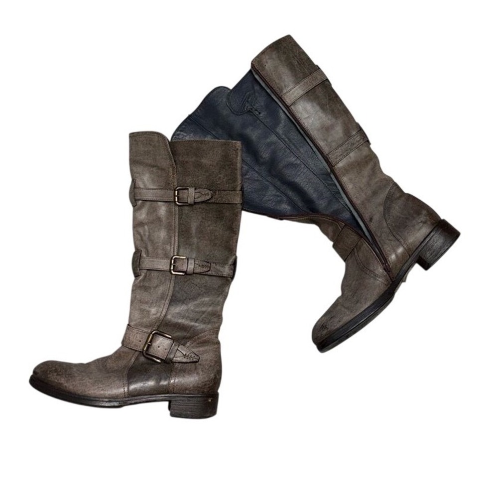 ALBERTO FERMANI Knee-High Boots Buckled Moto Sz. 38.5‎ EU 8 US Taupe Brown ITALY - Picture 3 of 15